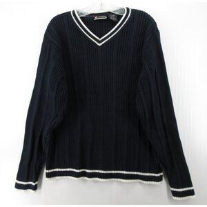 VINTAGE Lotto Sweater XL Navy ATP Tennis Italian Sport Ribbed Chunky